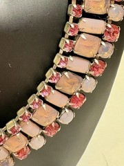 Vintage Juliana Style Pink Art Glass Rhinestone Statement Necklace Silver Tone