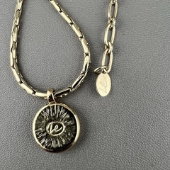 Liz Claiborne Necklace Cream Enamel Coin Pendant Gold Tone Signed 19”