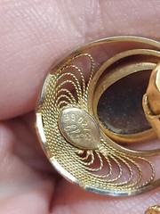 Vintage Art Deco Style Agate Filigree Clip-On Earrings 1/20 12K JJJ Signed