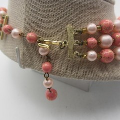 Vintage Beaded Necklace Layered Pink Japan 15 inch