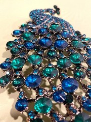 Vintage Peacock Brooch/pendant With aqua, Blue & Green Rhinestones Elegant Jewel