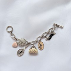 RARE 2PC VINTAGE Y2K JUICY COUTURE SLIVER CHARM BRACELETS | 14 CHARMS | NWOB