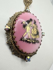 VTG Antique West Germany Couple Painted Bright Pink 32in Necklace Signed Read