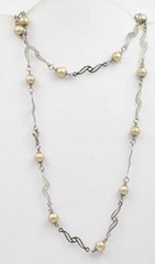 Vintage 800 Silver & 8.5mm creamy beige Faux Pearl Open Link 32″ Ladies necklace