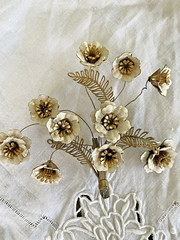Large Vintage Gold & White Flower Brooch Pin – Perfect to Add to a Bouquet