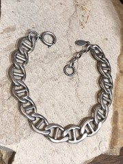 37. CATHERINE POPESCO Silver tone Anchor Mariner Chain Link Bracelet 30g, 8″+1″