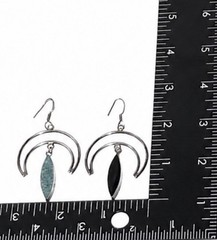 Vintage Alpaca Mexico Modernist Double Crescent Turquoise Inlay Dangle Earrings