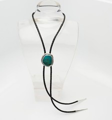 Vintage native southwestern sterling silver turquoise leather bolo tie nekclace