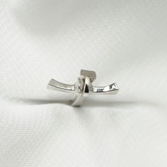 14K White Gold Curved Diamond Cross Necklace, Gold Line Finish, 1 x 1/2 Inch