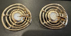 Vintage Gold Faux Pearl Swirl Earrings Huge Statement Ripple Oval Runway 1980s