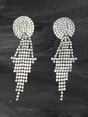 Art Deco Rhinestone Long Chain Earrings Bold Style Silvertone Prong Set