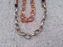 Vintage Faux Turtle Shell Necklace 28in Chain Link Gold Tone