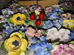 Vtg Jewelry Lot Signed English Fine Bone China Flower Art Brooch Earring Garden