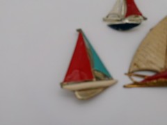(3) Vintage Sailboat Nautical Seashore Pins RED BLUE TAN