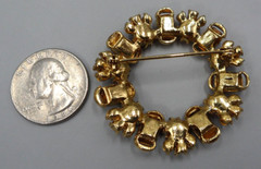 Vintage Rhinestone Brooch Circle Pin Wreath Mid Century Emerald Cut Stones 1.75″
