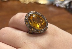Kenneth Jay Lane Cocktail Ring Amber Colored Faceted Center Stone Size 7