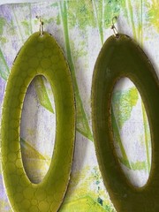 Vintage 4” Large Green Enameled Metal Retro Earrings Dangle Pierced Wow Factor