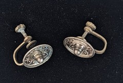Vintage Sterling Silver Screw Back Earrings Round Dome Beaded Design Art Deco