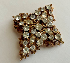 BSK Goldtone Brooch With Rhinestones Approx 2.5 in Vintage Estate Jewelry Signed