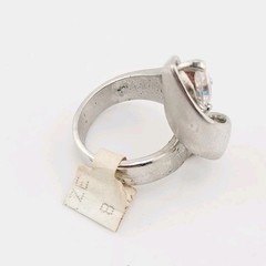 Vtg Sz 8 Ring Lg Pear Cubic Zirconia 18KGE White Gold Electroplated Jewelry Curl