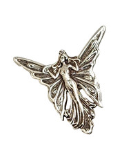 Sterling Silver Art Nouveau Inspired Winged Fairy Pendant/Pin, 1 1/8″ x 1 1/8″