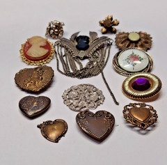 Lot of 13 Older Vintage Pendants,Button Covers,Cameo Brooche & Others
