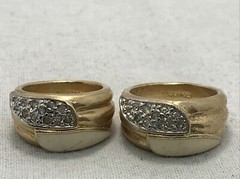 Vintage Signed 18K HGE Gold Plated Cream Enamel Rhinestone Ring varied sizes