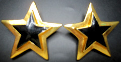 ESCADA Black Enamel Golden Stars HUGE Vintage Clip Earrings