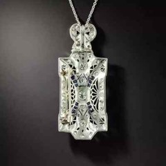 Art Deco Style Lab Created Diamond & Sapphire Wedding Pendant 14k White Gold FN
