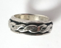 Vintage MEXICO Sterling Silver Rope Twist Black Oxidized Spinner Band Ring 6.25