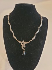 925 Sterling Silver Marcasite Necklace Black Teardrop Pendant Vintage Style 18″