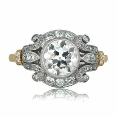 Vintage Bazel Set Edwardian Circa Lab Created Diamond Art Deco 925 Silver Ring