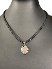 Jezlaine Rose Quartz Sterling Silver 925 Pendant Necklace on Black Cord Vintage