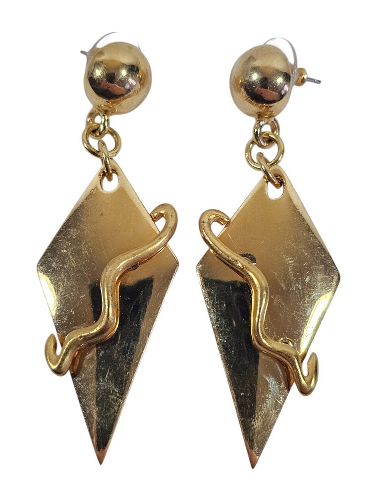VTG 1980s Punk Rock Huge Goldtone Dangle Retro Earrings Signed Karla’s Closet