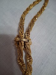 Vintage Ornate Gold Lariat Twisted Necklace With Turquoise Station & Clasp