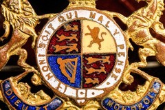 English Antique Hand Painted Enamel Royal Coat of Arms Brooch Pin Armorial