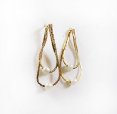Nice Vintage Costume Pearl Dangle Drop Chain Stud Earrings