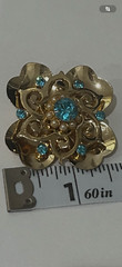 vintage clover leaf Brooch pendant gold Plated Metal Blue Crystals and Pearls