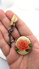 Vintage Flower Brooch Lot Rose Ladybug Enamel Floral Pins 4 Piece Collection