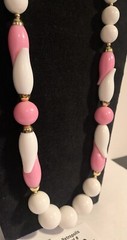 Pink & White Plastic Art Deco Bead Necklace Vintage