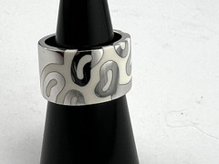 Designer white enamel band ring size 6 3/4 925 Sterling silver wide & chunky