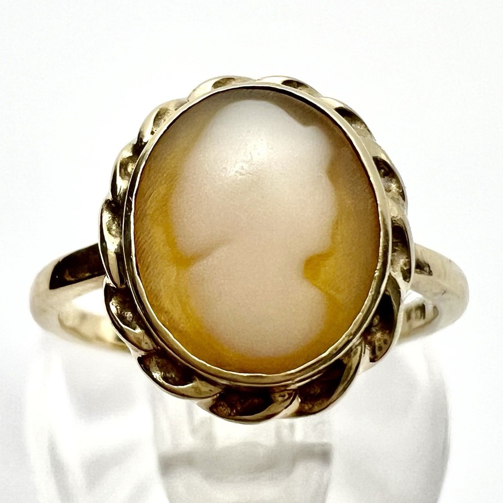 Antique Victorian 10k Yellow Gold Carved Shell Cameo Size 5.75 Ring 2.46g
