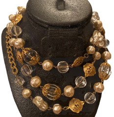 Vtg Miriam Haskell Signed Faux Pearl Lucite Ornate Russian Gold Beaded Necklace