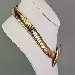 Vintage Omega Bow Necklace Chunky Ribbon Wide 16.5″