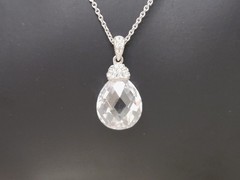 Vintage Silver Tone Crystal Tear Drop Pendant Necklace With Rhinestones Signed N