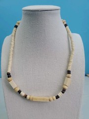 Wooden Round Heishi Beaded Surfer Necklace Choker Tribal Boho Ethnic Cream