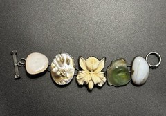 Rebecca Collins Sterling Silver Chunky Bracelet Large Stones, Pearl, Flower 8″