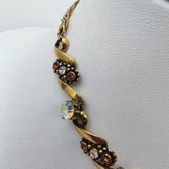 Vintage Florenza Victorian Style Choker Necklace Gold Tone AB Rhinestone Signed
