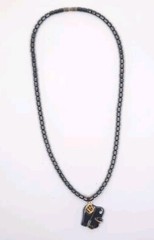 Black Onyx Elephant Barrel Bead Necklace With Gold Accents Hematite Healing Gem
