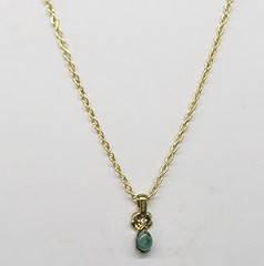 Faux Jade Green Oval Cabochon Gold Tone Pendant Chain Necklace Rhinestone Accent